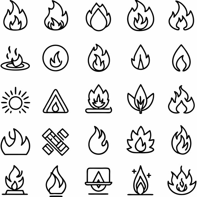 Vector a set of icons for a fire and a symbol of the sun