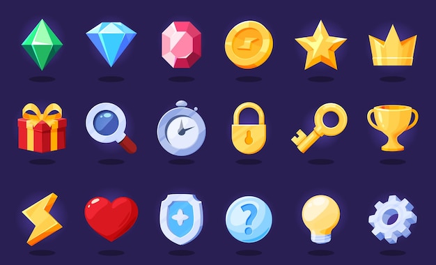 Set of icons for games and applications GUI elements for applications and games Vector illustration