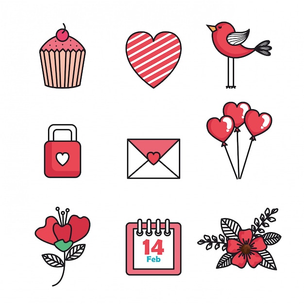 Set icons of happy valentines day