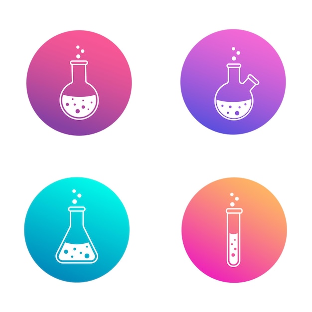 Set of icons of laboratory flask and test tube on angled background with gradient Logo or icon