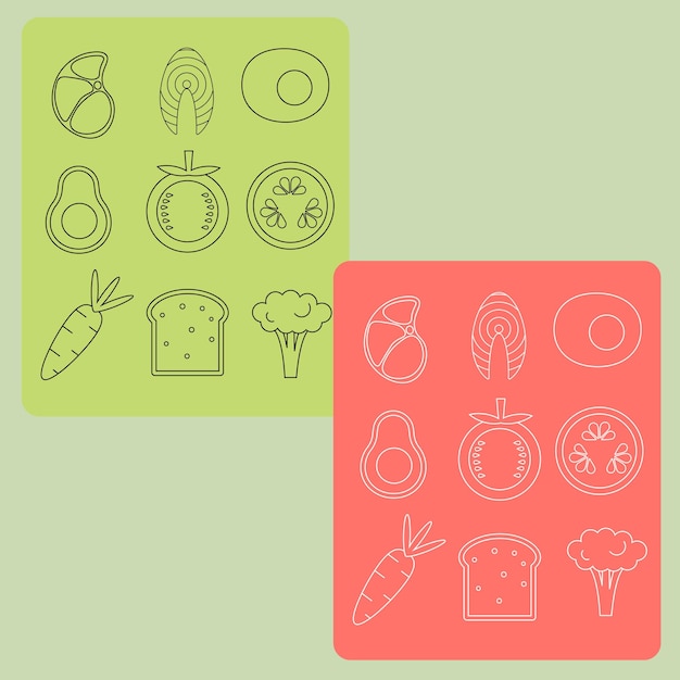 Set of icons in line out style healthy food