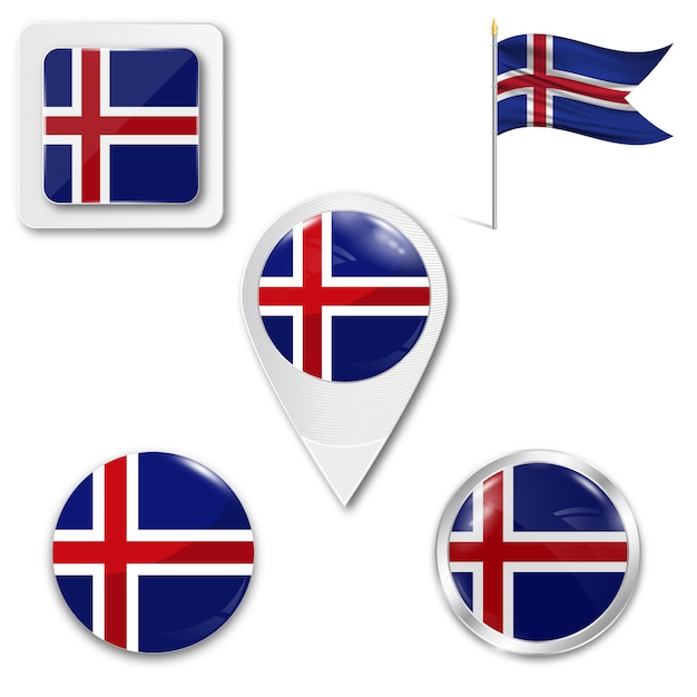 Vector set icons national flag of iceland