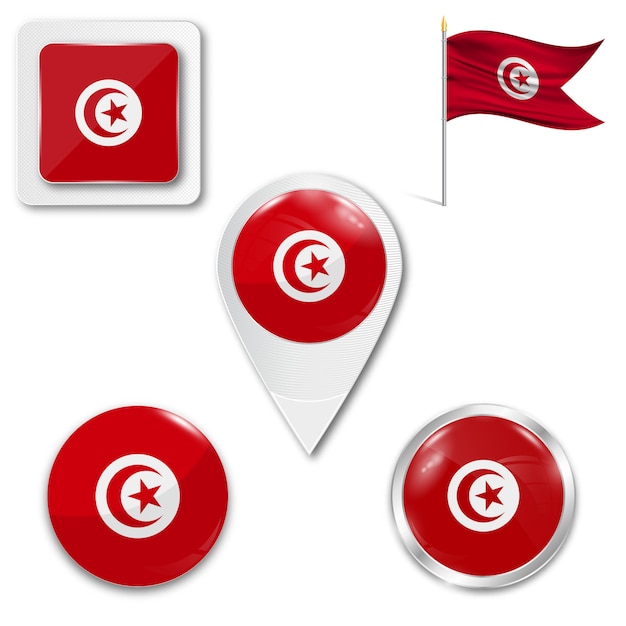 Set icons national flag of Tunisia