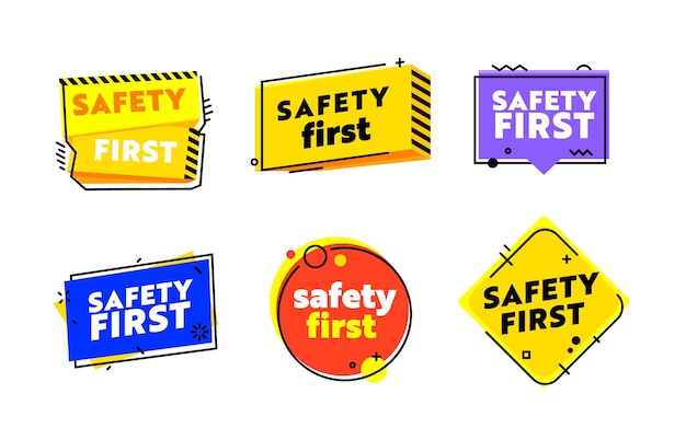 Set of Icons Safety First. Zero Accident Graphic Element in Linear Style Isolated on White Background. Work Safety Symbol or Sign, Road Caution Hazard, Danger Surveillance. Vector Illustration, Banner