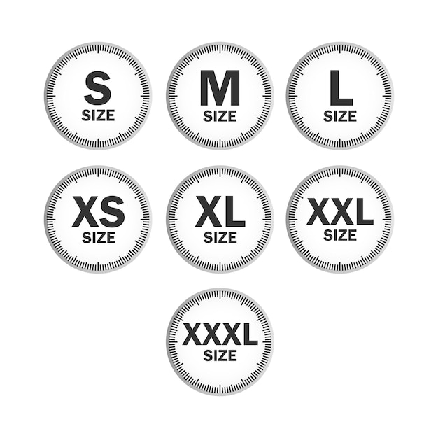 Set icons symbols size clothing literal measurement standard clothing size from big to small s xxxl sticker vector template label