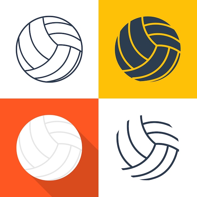 Set icons volleyballs black silhouette outline of the ball flat design with long shadow line Vector illustration Sports Equipment Isolated volleyball