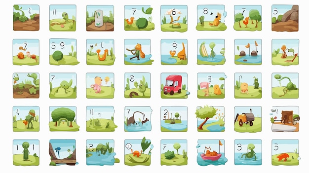 Vector a set of icons with the image of animals and plants