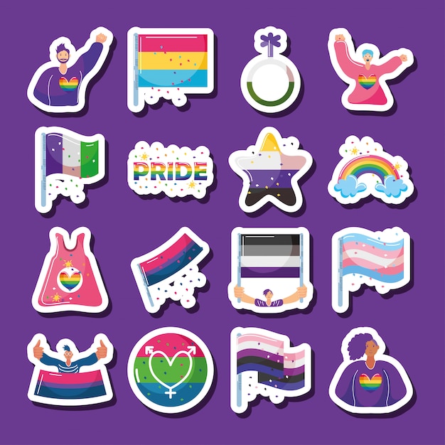 Set of icons with LGBTQ community symbols