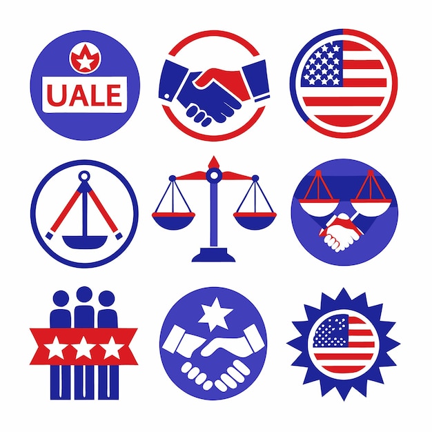 Vector set of icons with red white and blue colors