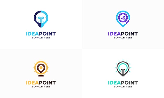 Set of Idea point logo designs concept vector Lightbulb and Pointer logo symbol Education Center logo designs