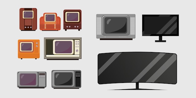 Set illustration of the evolution of television from years to years