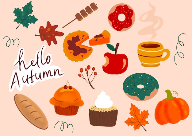 Vector set of illustration icons happy autumn vector