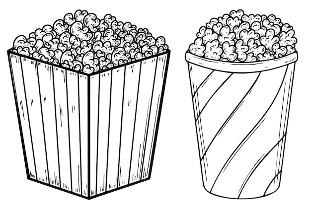 Set of Illustration of popcorn boxes in engraving style Design element for logo label sign poster t shirt Vector illustration