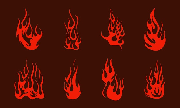 Vector set of illustrations of burning fire different shapes