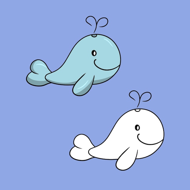 A set of illustrations a cute character a large light blue whale sea life a vector in cartoon