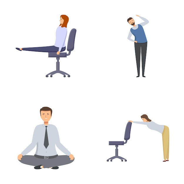 Set of illustrations depicting various officefriendly exercise poses for staying active at work