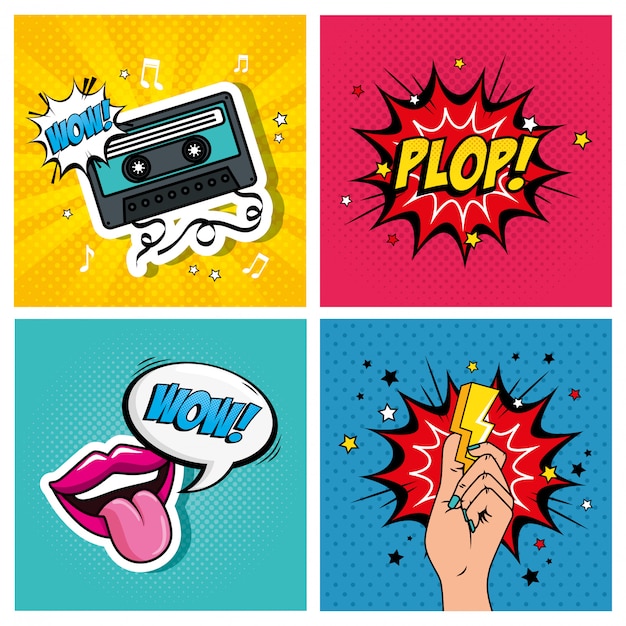 Set of illustrations and expressions style pop art