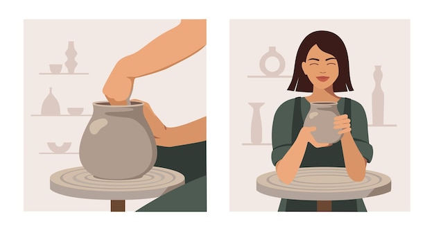 Set of illustrations for a pottery workshop.