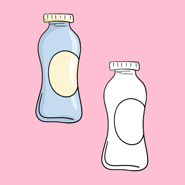 A set of illustrations a small plastic bottle for milk yogurt a copy space vector cartoon