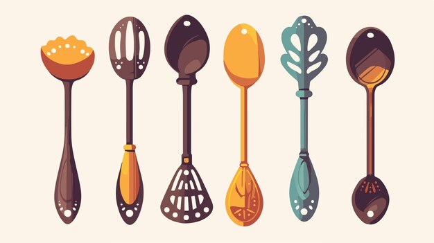 Vector a set of illustrations of spoons with a blue and orange design