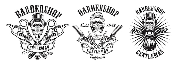 Set of illustrations in vintage style for a barber shop  on a white background. Illustration in an  group.