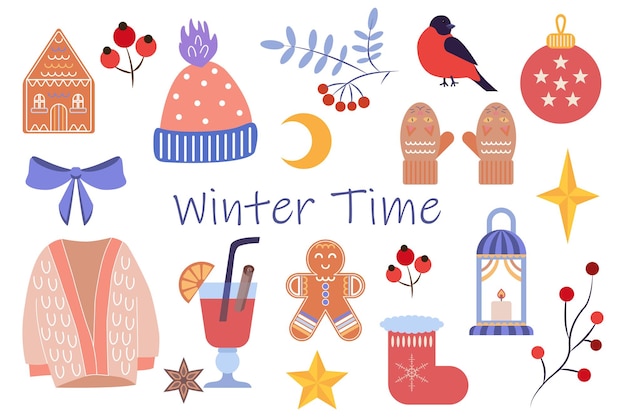 Set of illustrations winter time