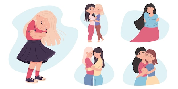 Set of illustrations with hugs