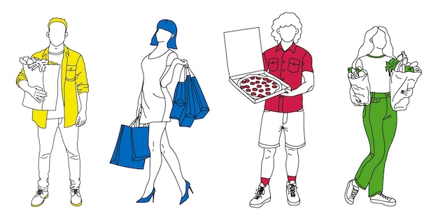 A set of illustrations with people on the subject of delivery