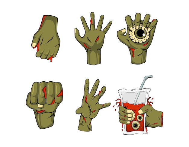 Vector set illustraton of hand zombie