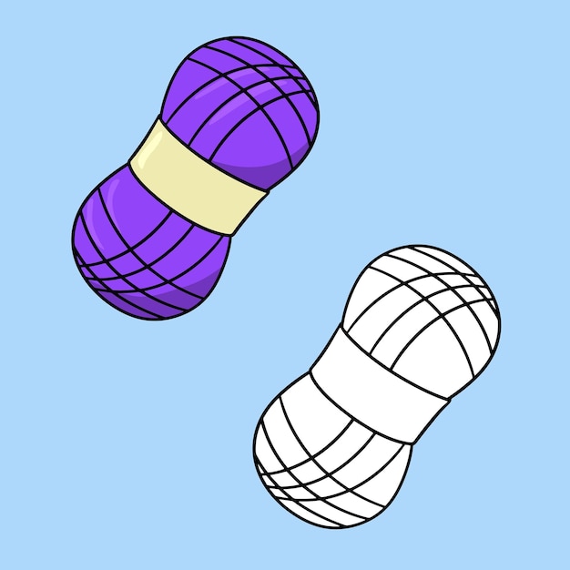 A set of images a large lilac skein of yarn for knitting a vector cartoon