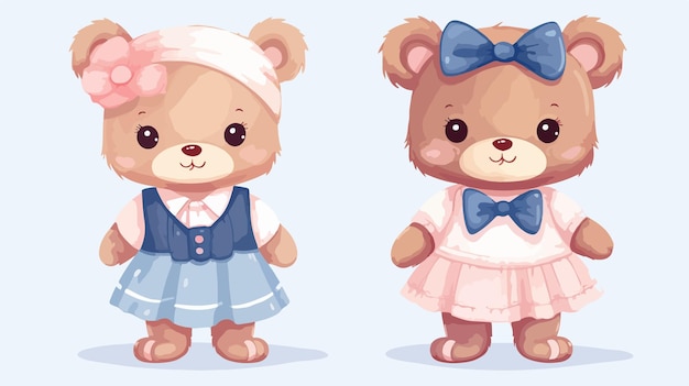 a set of images of teddy bears in dresses and hats