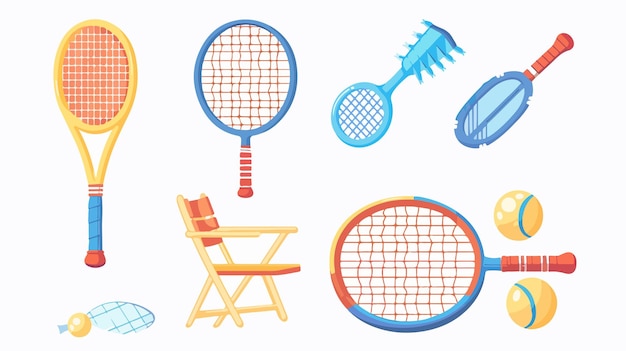 Vector a set of images of tennis rackets and a chair