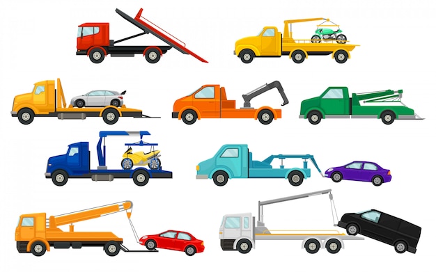 Set of images of tow trucks.  