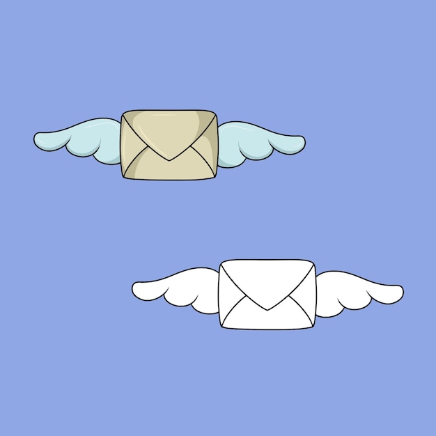 Set of images vintage romantic open envelope with wings vector cartoon