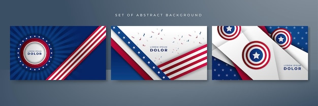 Vector set of independence day with different element american red and blue design background