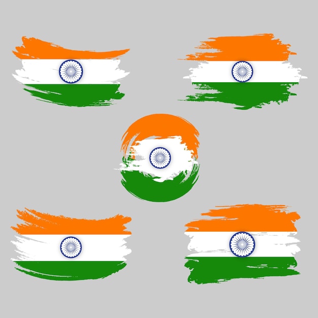 Set of India flag with grunge brush