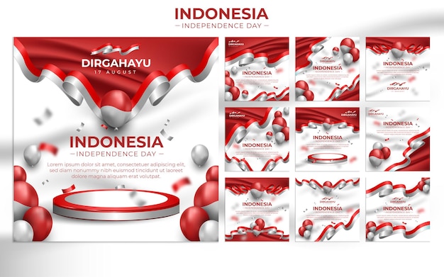 Set of Indonesia Independence Day Social Media Flyer Banner Template