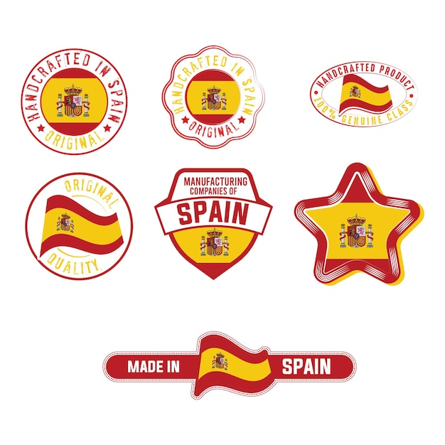 Set of Industrial label with spain flag product stickers