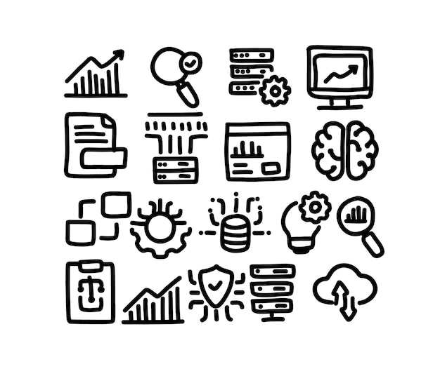 Set of Industry 4.0 related objects and elements. Hand drawn vector doodle