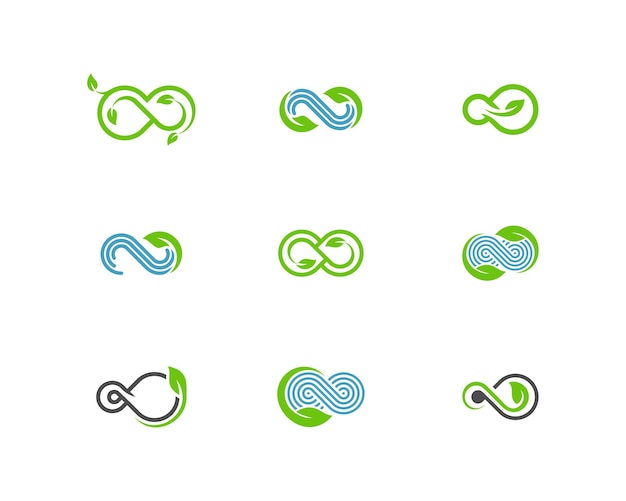 Vector set of infinity leaf logo vector template creative infinity logo design concept