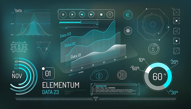 Set of infographic elements about cryptocurrency and financial data management