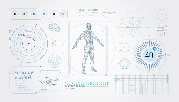 Set of infographic elements about drone control and augmented reality