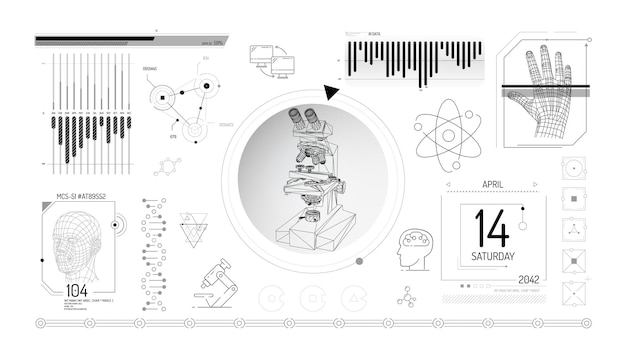 Set of infographic elements about microscopy and biomedical research