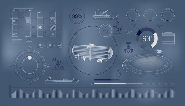 Set of infographic elements about oil storage and transportation