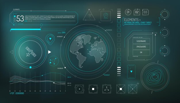 Vector set of infographic elements about satellite and data input