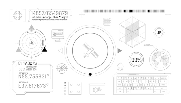 Set of infographic elements about satellite and quadcopter data protection