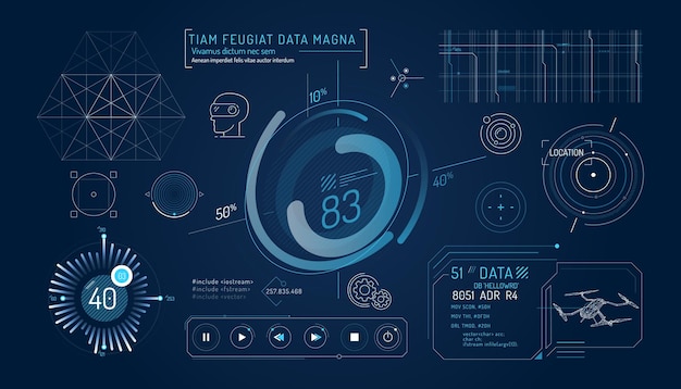 Set of infographic elements about virtual reality drone control