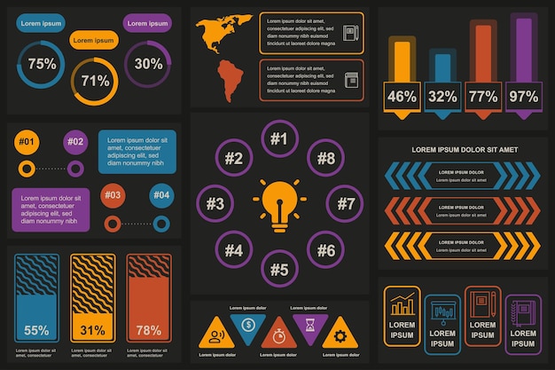 Set of infographic elements data visualization vector design template Can be used for steps options business process workflow diagram flowchart concept timeline marketing icons info graphics