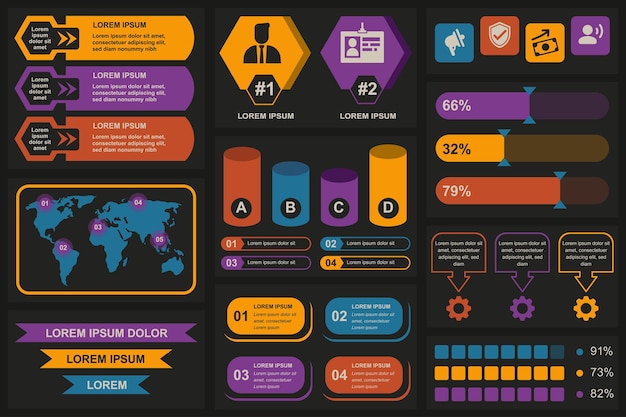 Set of infographic elements data visualization vector design template Can be used for steps options business process workflow diagram flowchart concept timeline marketing icons info graphics