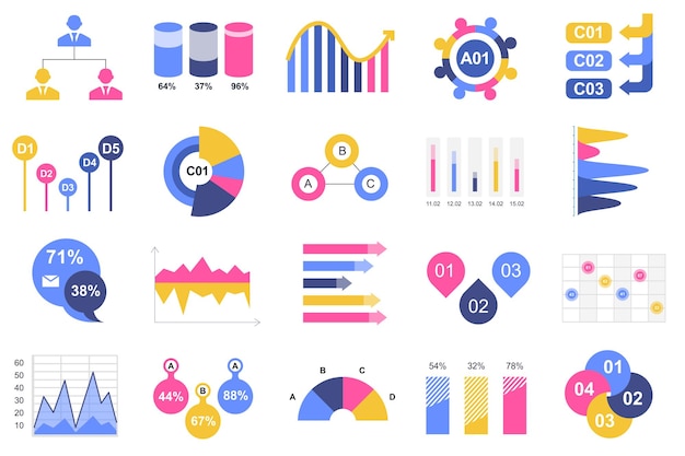 Set of infographic elements data visualization vector design template with different chart diagram